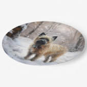 ケアン・テリアは雪のクリスマスを過ごした ペーパープレート (アングル)