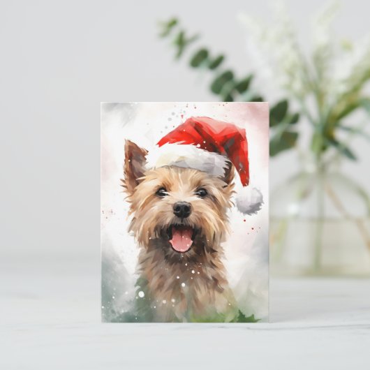 ケアン・テリアクリスマスブラシ絵画のアートワーク ポストカード (スタンド正面)