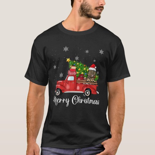 ケアン・テリアードッグ赤いトラックのクリスマスに乗る Tシャツ (正面)