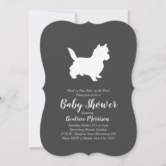 ケアン・テリアードッグ赤ちゃんシャワー男女兼用 招待状 (正面)