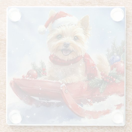 ケアン・テリア犬のソリでそれを雪のクリスマスに許可 ガラスコースター (裏面)