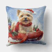 ケアン・テリア犬のソリでそれを雪のクリスマスに許可 クッション (裏面)