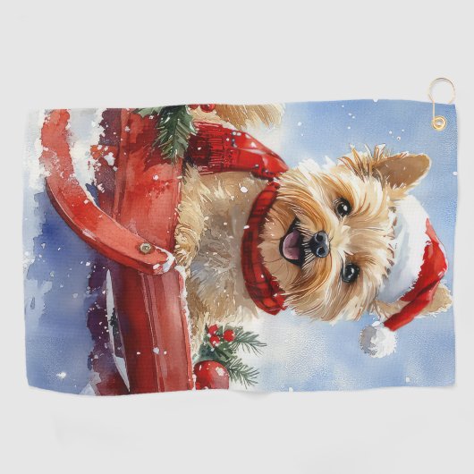 ケアン・テリア犬のソリでそれを雪のクリスマスに許可 ゴルフタオル (横)