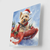 ケアン・テリア犬のソリでそれを雪のクリスマスに許可 スクエア壁時計 (傾斜)