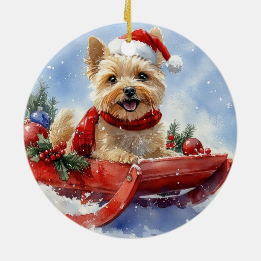 ケアン・テリア犬のソリでそれを雪のクリスマスに許可 セラミックオーナメント (裏面)