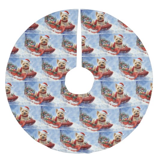 ケアン・テリア犬のソリでそれを雪のクリスマスに許可 ブラッシュドポリエステルツリースカート (正面)