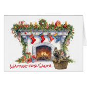 ケアン・テリア犬の暖炉がサンタを待つ (正面横)