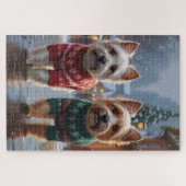 ケアン・テリア犬 クリスマス スノー ホリデー ジグソーパズル (横)