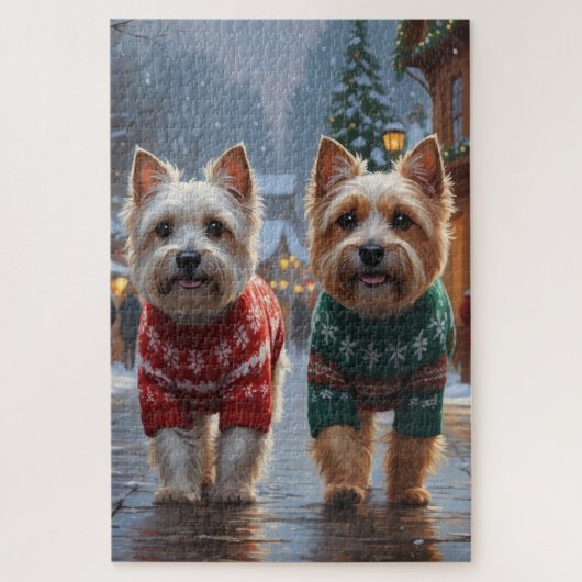 ケアン・テリア犬 クリスマス スノー ホリデー ジグソーパズル (縦)