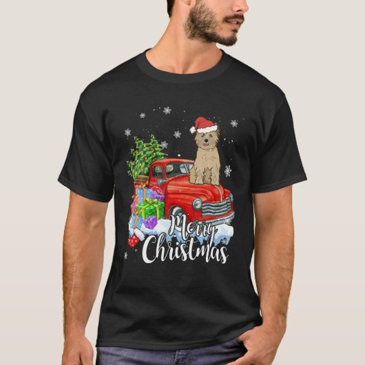 ケアン・テリア赤トラックに乗ってメリークリスマスxma tシャツ (正面)