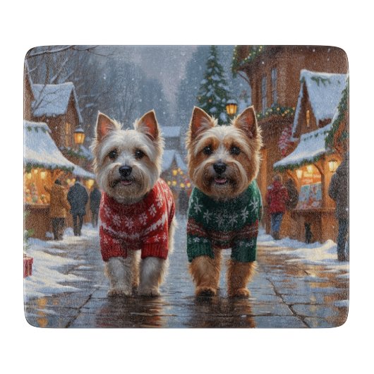 ケアン・テリア クリスマス 雪 冬の休日 カッティングボード (正面)