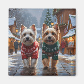 ケアン・テリア クリスマス 雪 冬の休日 マグネット (正面)