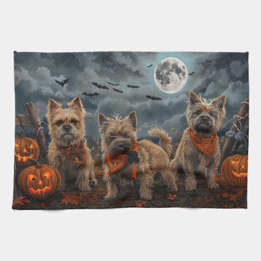 ケアン・テリア ハロウィーン スプーキー キッチンタオル (横)