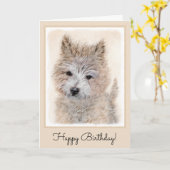 ケアン・テリア・パピ絵画ーの – オリジナル・ドッグ・アート カード (黄色い花)