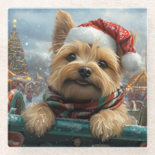 ケアン・テリア 犬 ローラーコースター クリスマス ガラスコースター (正面)
