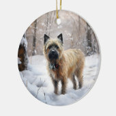 ケアン・テリア 雪を降らせて クリスマス セラミックオーナメント (左)