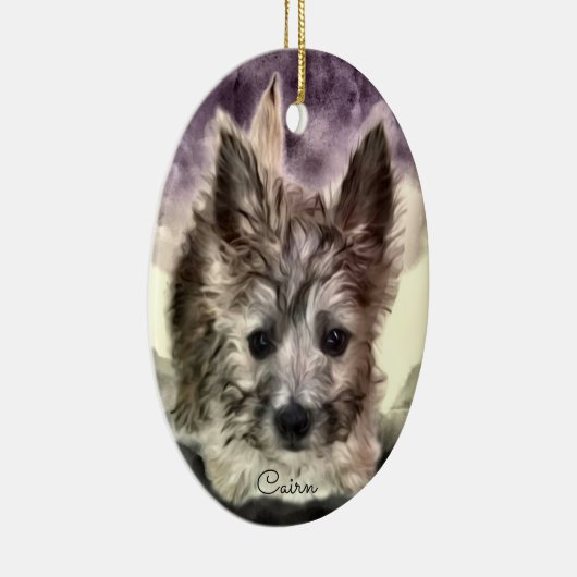 ケアーン・テリアの子犬の楕円形のオーナメント、水彩画 セラミックオーナメント (右)