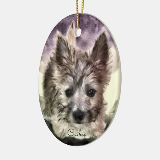 ケアーン・テリアの子犬の楕円形のオーナメント、水彩画 セラミックオーナメント (左)