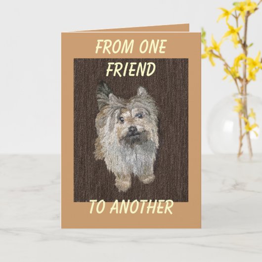 ケアーン・テリアの挨拶状 カード (黄色い花)