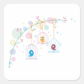 ケイズスクエアステッカーの陽気なかわいい鳥 スクエアシール (正面)