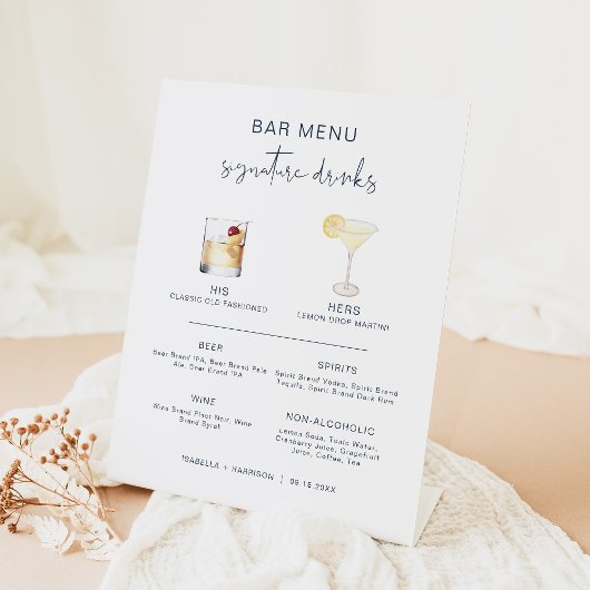 ケイトリンネイビーカクテルシグネチャードリンクバーメニュー 台座サイン