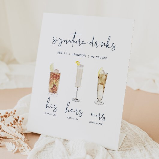 ケイトリンモダンウォーターカラーカクテルシグネチャードリンク 台座サイン