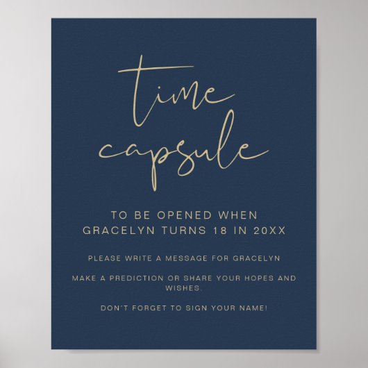 ケイトリン海軍ブルーベビーシャワー時間カプセル標識 ポスター (正面)