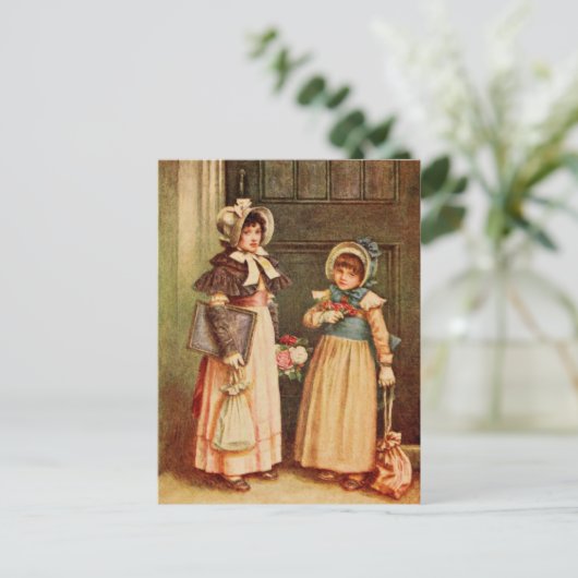 ケイト・グリーナウェイ: 学校へ行く2人の少女 ポストカード (スタンド正面)