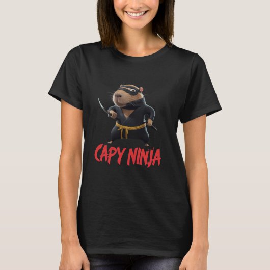 ケイピカピバラ忍者おもしろい忍者ミーム動物愛好家 Tシャツ (正面)
