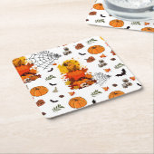 ケイピバラ・ハロウィーン。カボチャ魔女。 スクエアペーパーコースター (アングル)