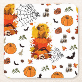 ケイピバラ・ハロウィーン。カボチャ魔女。 スクエアペーパーコースター