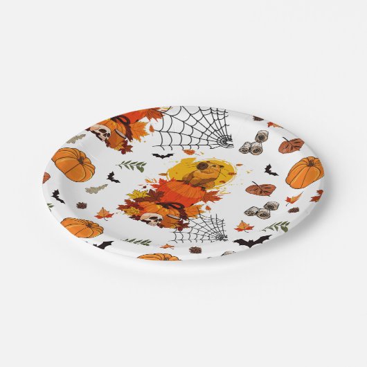 ケイピバラ・ハロウィーン。カボチャ魔女。 ペーパープレート (アングル)