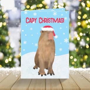 ケイピークリスマスおもしろいかわいいキャピバラプンスノー シーズンカード