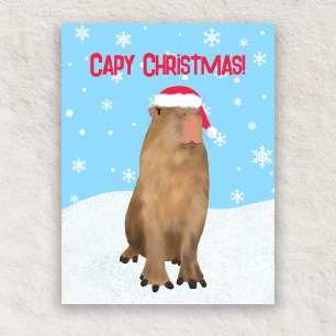 ケイピークリスマスおもしろいかわいいキャピバラプンスノー シーズンポストカード