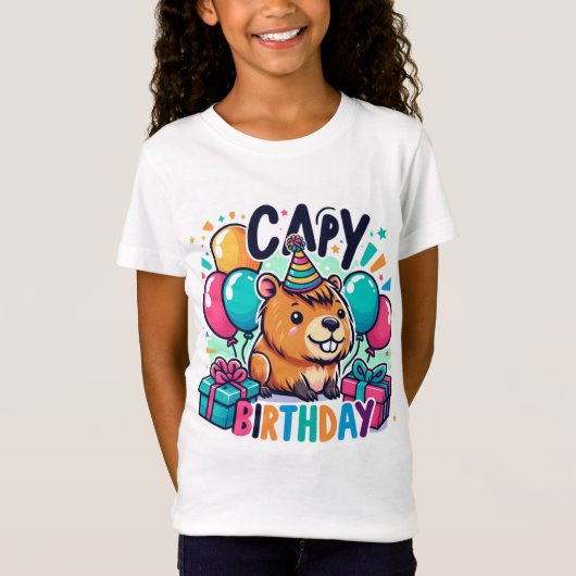 ケイピー誕生日カワイイフローラカピバラパーティー Tシャツ (正面)