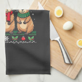 ケイピー誕生日醜いクリスマスセーターCapybara キッチンタオル (四つ折り)