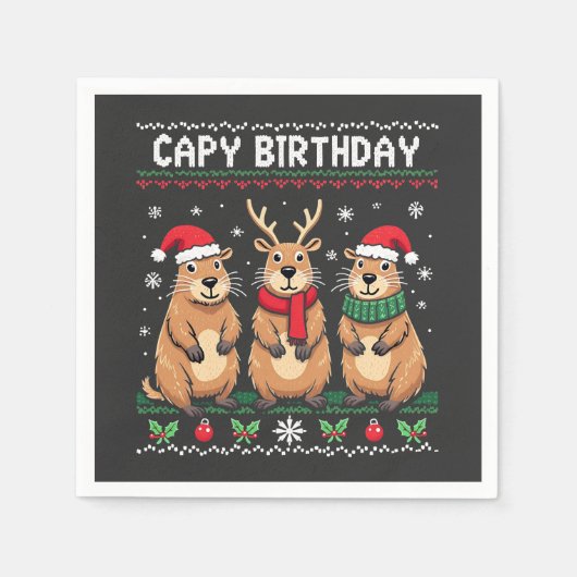 ケイピー誕生日醜いクリスマスセーターCapybara スタンダードカクテルナプキン (正面)