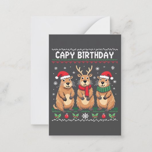 ケイピー誕生日醜いクリスマスセーターCapybara ノートカード (正面)