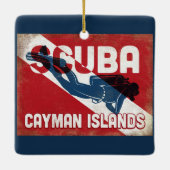 ケイマンアイランズスキューバダイバーブルーレトロ セラミックオーナメント (裏面)