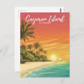ケイマン島アットサンセットウォーター絵を描カラー ポストカード (正面/裏面)