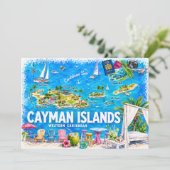 ケイマン諸島のイラスト入り旅行地図ポストカード 招待状 (スタンド正面)