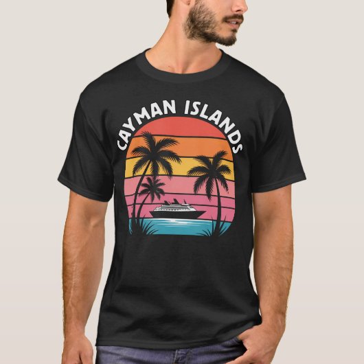 ケイマン諸島のバケーションサンセットヤシの木 Tシャツ (正面)