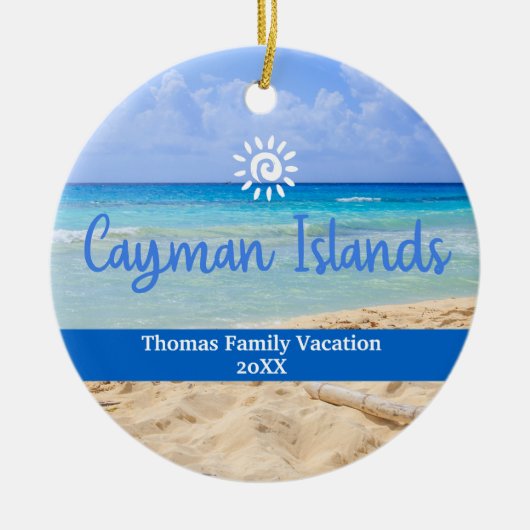 ケイマン諸島ビーチバケーションファミリートリップ セラミックオーナメント (正面)