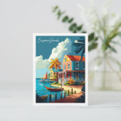 ケイマン諸島ヴィンテージ旅行イラストレーション ポストカード (スタンド正面)