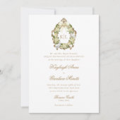 ケイリー ヴィンテージ イエローゴールド クレスト フローラル ウェディング 招待状 (正面)