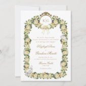 ケイリー ヴィンテージ イエローゴールド クレスト フローラル ウェディング 招待状 (正面)