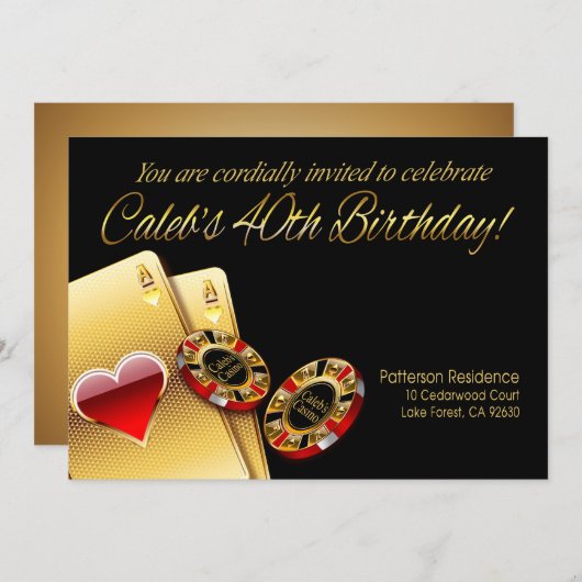 ケイレブのカジノパーティー 名前をチップに書きますのでお知らせください 招待状 (正面/裏面)