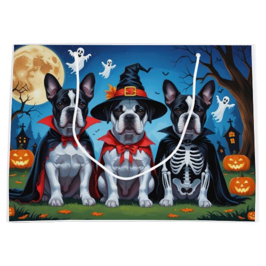 ケインコルソドッグスパンプキンハロウィンおもしろい ラージペーパーバッグ (正面)