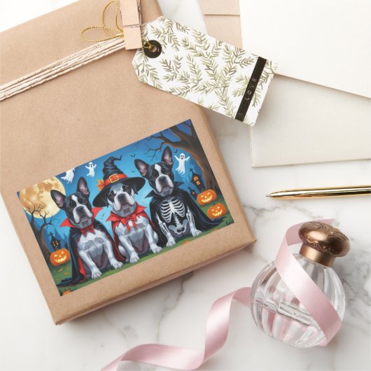 ケインコルソドッグスパンプキンハロウィンおもしろい 長方形シール (ギフト)