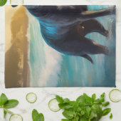 ケインコルソビーチ絵を描サーフィン キッチンタオル (折り畳み)